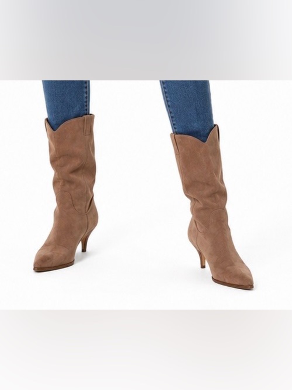 Luka by BILLINI Taupe Faux Suede Knee High Boots Pointed Toe Size 8 New Like